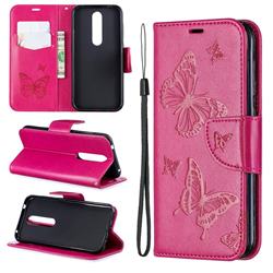 Embossing Double Butterfly Leather Wallet Case for Nokia 4.2 - Red