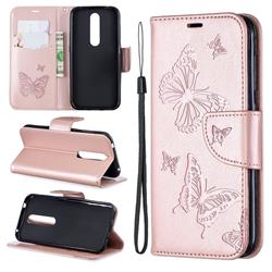 Embossing Double Butterfly Leather Wallet Case for Nokia 4.2 - Rose Gold