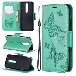 Embossing Double Butterfly Leather Wallet Case for Nokia 4.2 - Green
