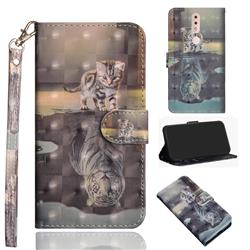 Tiger and Cat 3D Painted Leather Wallet Case for Nokia 4.2