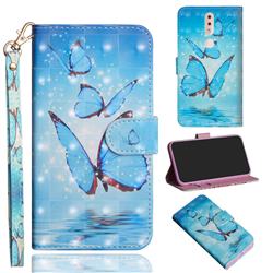 Blue Sea Butterflies 3D Painted Leather Wallet Case for Nokia 4.2