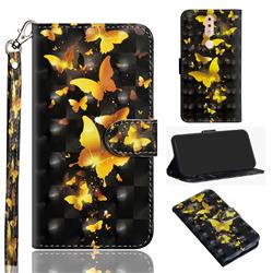 Golden Butterfly 3D Painted Leather Wallet Case for Nokia 4.2