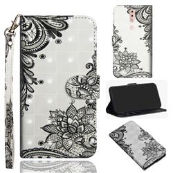 Black Lace Flower 3D Painted Leather Wallet Case for Nokia 4.2