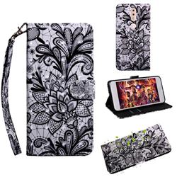 Black Lace Rose 3D Painted Leather Wallet Case for Nokia 4.2