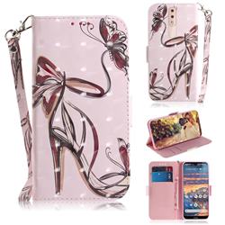 Butterfly High Heels 3D Painted Leather Wallet Phone Case for Nokia 4.2