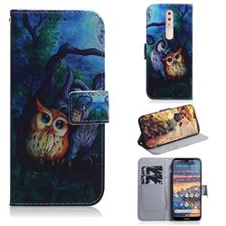 Oil Painting Owl PU Leather Wallet Case for Nokia 4.2
