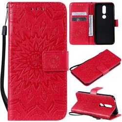 Embossing Sunflower Leather Wallet Case for Nokia 4.2 - Red