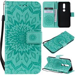 Embossing Sunflower Leather Wallet Case for Nokia 4.2 - Green