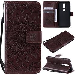 Embossing Sunflower Leather Wallet Case for Nokia 4.2 - Brown