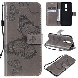Embossing 3D Butterfly Leather Wallet Case for Nokia 4.2 - Gray
