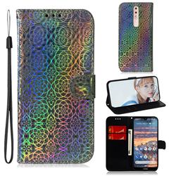 Laser Circle Shining Leather Wallet Phone Case for Nokia 4.2 - Silver