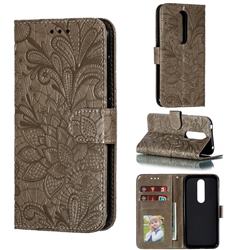 Intricate Embossing Lace Jasmine Flower Leather Wallet Case for Nokia 4.2 - Gray