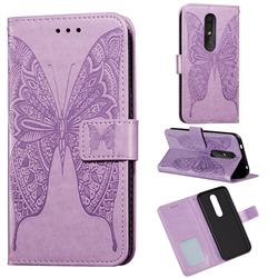 Intricate Embossing Vivid Butterfly Leather Wallet Case for Nokia 4.2 - Purple