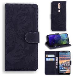 Intricate Embossing Tiger Face Leather Wallet Case for Nokia 4.2 - Black