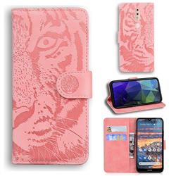 Intricate Embossing Tiger Face Leather Wallet Case for Nokia 4.2 - Pink