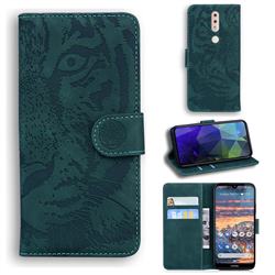 Intricate Embossing Tiger Face Leather Wallet Case for Nokia 4.2 - Green