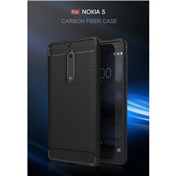 Luxury Carbon Fiber Brushed Wire Drawing Silicone TPU Back Cover for Nokia 5 Nokia5 (Black)