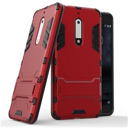 Armor Premium Tactical Grip Kickstand Shockproof Dual Layer Rugged Hard Cover for Nokia 5 Nokia5 - Wine Red