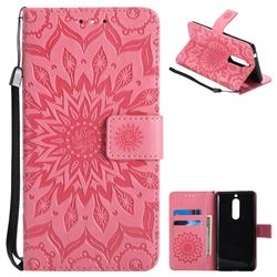 Embossing Sunflower Leather Wallet Case for Nokia 5 Nokia5 - Pink