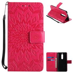Embossing Sunflower Leather Wallet Case for Nokia 5 Nokia5 - Red