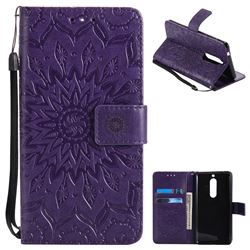Embossing Sunflower Leather Wallet Case for Nokia 5 Nokia5 - Purple