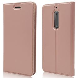 Ultra Slim Card Magnetic Automatic Suction Leather Wallet Case for Nokia 5 Nokia5 - Rose Gold