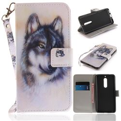 Snow Wolf Hand Strap Leather Wallet Case for Nokia 5 Nokia5