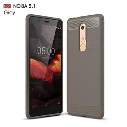 Luxury Carbon Fiber Brushed Wire Drawing Silicone TPU Back Cover for Nokia 5.1 - Gray
