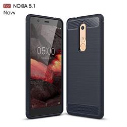 Luxury Carbon Fiber Brushed Wire Drawing Silicone TPU Back Cover for Nokia 5.1 - Navy
