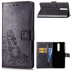 Embossing Imprint Four-Leaf Clover Leather Wallet Case for Nokia 5.1 - Black