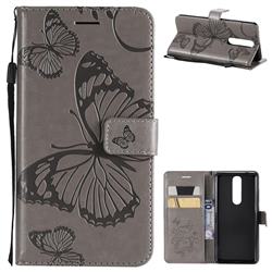 Embossing 3D Butterfly Leather Wallet Case for Nokia 5.1 - Gray