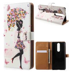 Flower Umbrella Girl Leather Wallet Case for Nokia 5.1