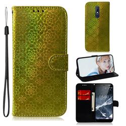 Laser Circle Shining Leather Wallet Phone Case for Nokia 5.1 - Golden