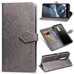 Embossing Imprint Mandala Flower Leather Wallet Case for Nokia 5.1 - Gray