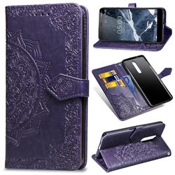 Embossing Imprint Mandala Flower Leather Wallet Case for Nokia 5.1 - Purple