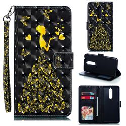 Golden Butterfly Girl 3D Painted Leather Phone Wallet Case for Nokia 5.1