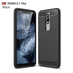 Luxury Carbon Fiber Brushed Wire Drawing Silicone TPU Back Cover for Nokia 5.1 Plus (Nokia X5) - Black
