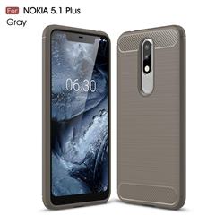 Luxury Carbon Fiber Brushed Wire Drawing Silicone TPU Back Cover for Nokia 5.1 Plus (Nokia X5) - Gray