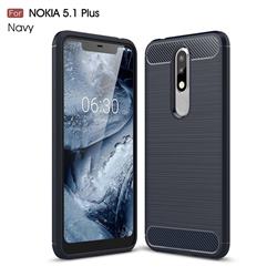 Luxury Carbon Fiber Brushed Wire Drawing Silicone TPU Back Cover for Nokia 5.1 Plus (Nokia X5) - Navy