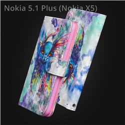 Watercolor Owl 3D Painted Leather Wallet Case for Nokia 5.1 Plus (Nokia X5)