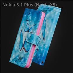 Blue Sea Butterflies 3D Painted Leather Wallet Case for Nokia 5.1 Plus (Nokia X5)