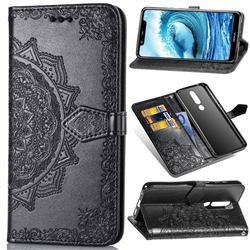 Embossing Imprint Mandala Flower Leather Wallet Case for Nokia 5.1 Plus (Nokia X5) - Black