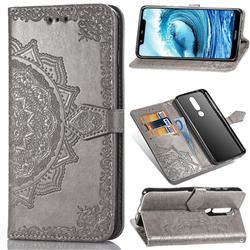 Embossing Imprint Mandala Flower Leather Wallet Case for Nokia 5.1 Plus (Nokia X5) - Gray