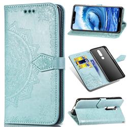 Embossing Imprint Mandala Flower Leather Wallet Case for Nokia 5.1 Plus (Nokia X5) - Green
