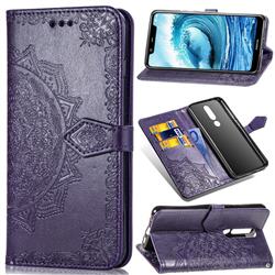 Embossing Imprint Mandala Flower Leather Wallet Case for Nokia 5.1 Plus (Nokia X5) - Purple
