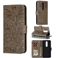 Intricate Embossing Lace Jasmine Flower Leather Wallet Case for Nokia 5.1 Plus (Nokia X5) - Gray