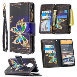 Golden Shining Butterfly Binfen Color BF03 Retro Zipper Leather Wallet Phone Case for Nokia 5.3