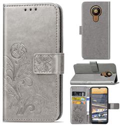 Embossing Imprint Four-Leaf Clover Leather Wallet Case for Nokia 5.3 - Grey
