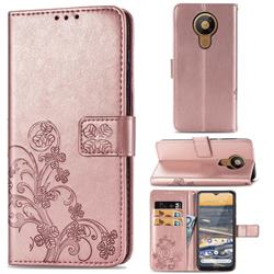 Embossing Imprint Four-Leaf Clover Leather Wallet Case for Nokia 5.3 - Rose Gold