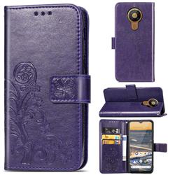 Embossing Imprint Four-Leaf Clover Leather Wallet Case for Nokia 5.3 - Purple